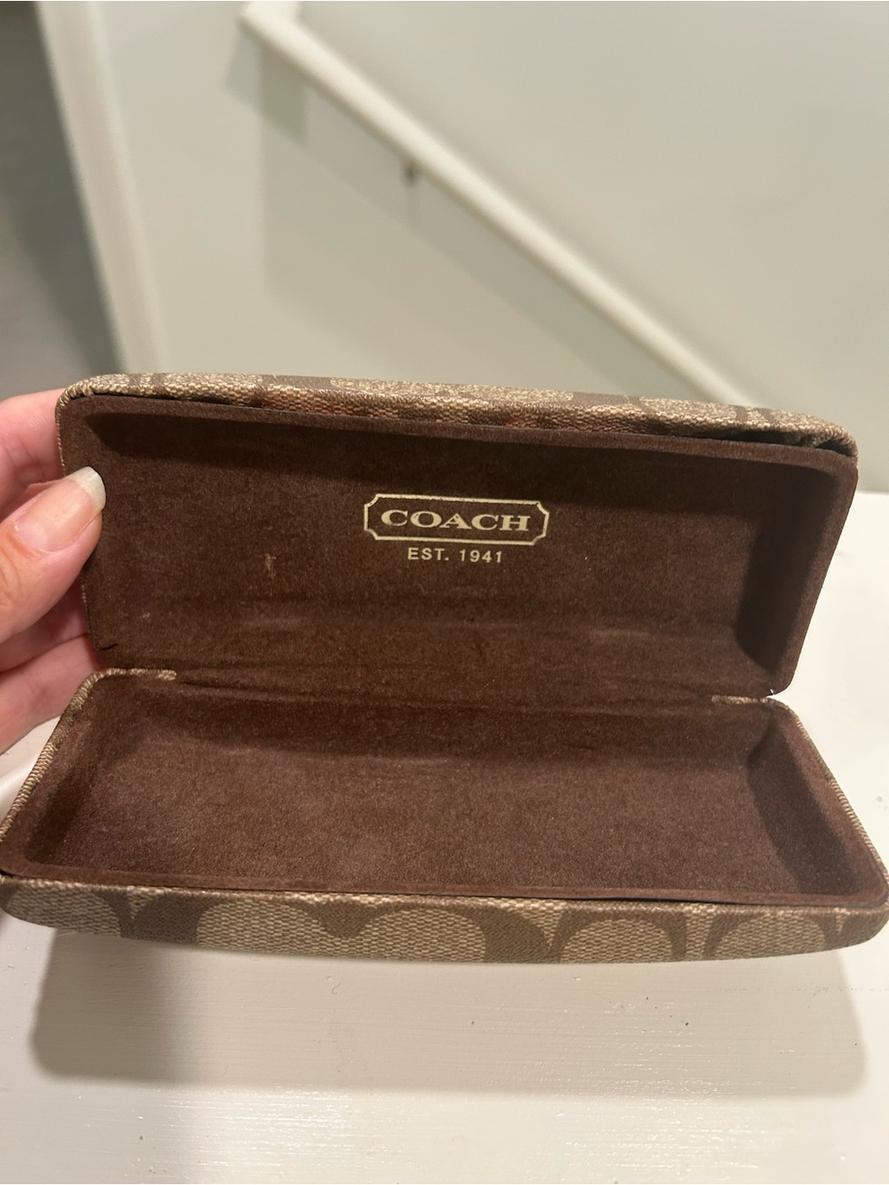 Coach Brown Signature Pattern Glasses Case - Picture 6 of 8